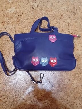 Mala Purple Leather With Owls Handbag With Detachable Shoulder Strap